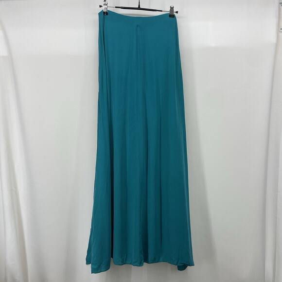 VEDA Size Small SILK Maxi Skirt Turquoise Blue High Side Slit Balletcore Mermaid - Picture 1 of 6